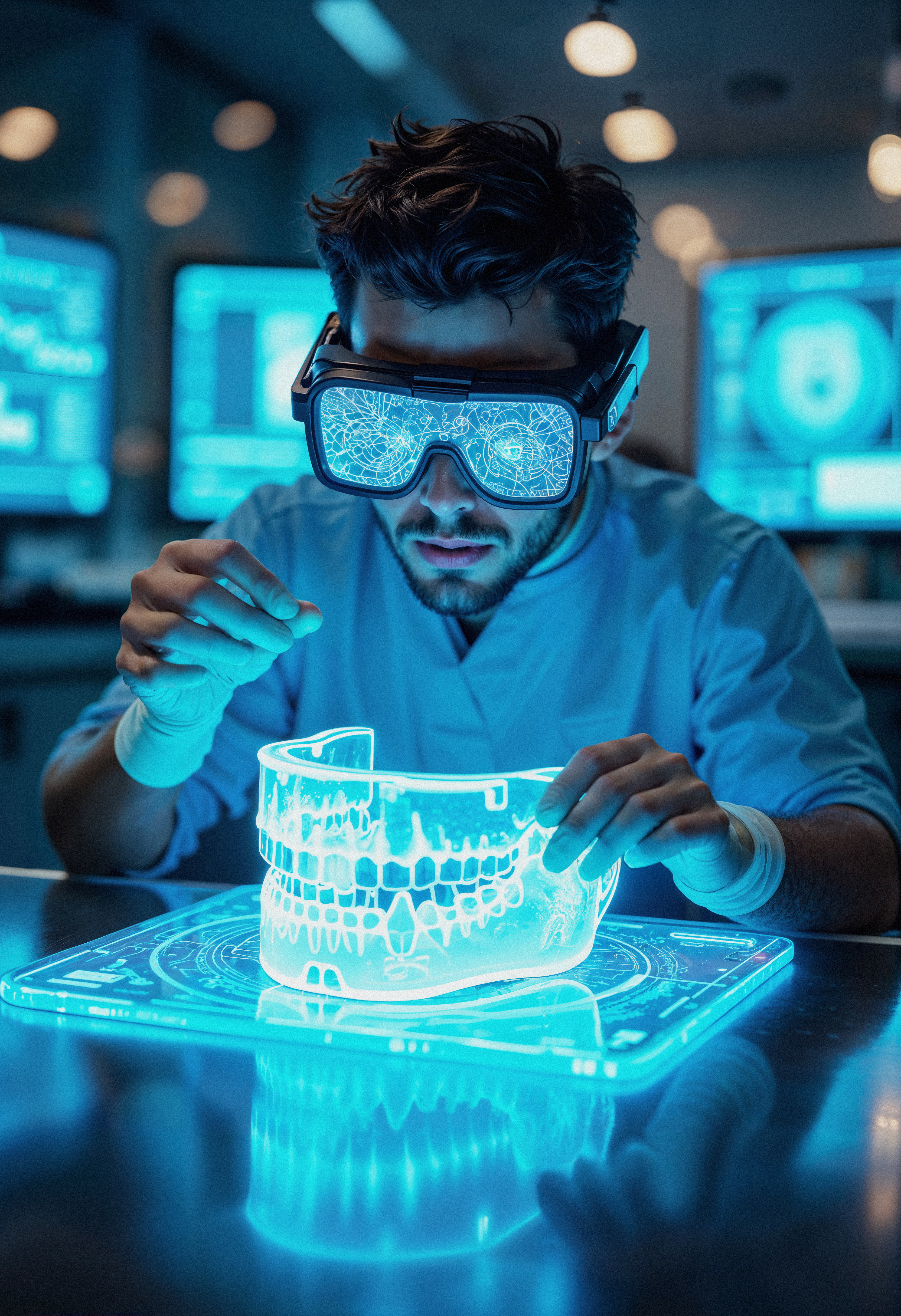 doctor-examining-3d-printed-skull-with-ar-technology - Copy